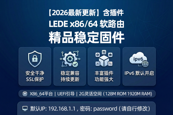 2026年1月22日最新更新OpenWRT&LEDE x86/64 软路由精品稳定版固件下载含插件